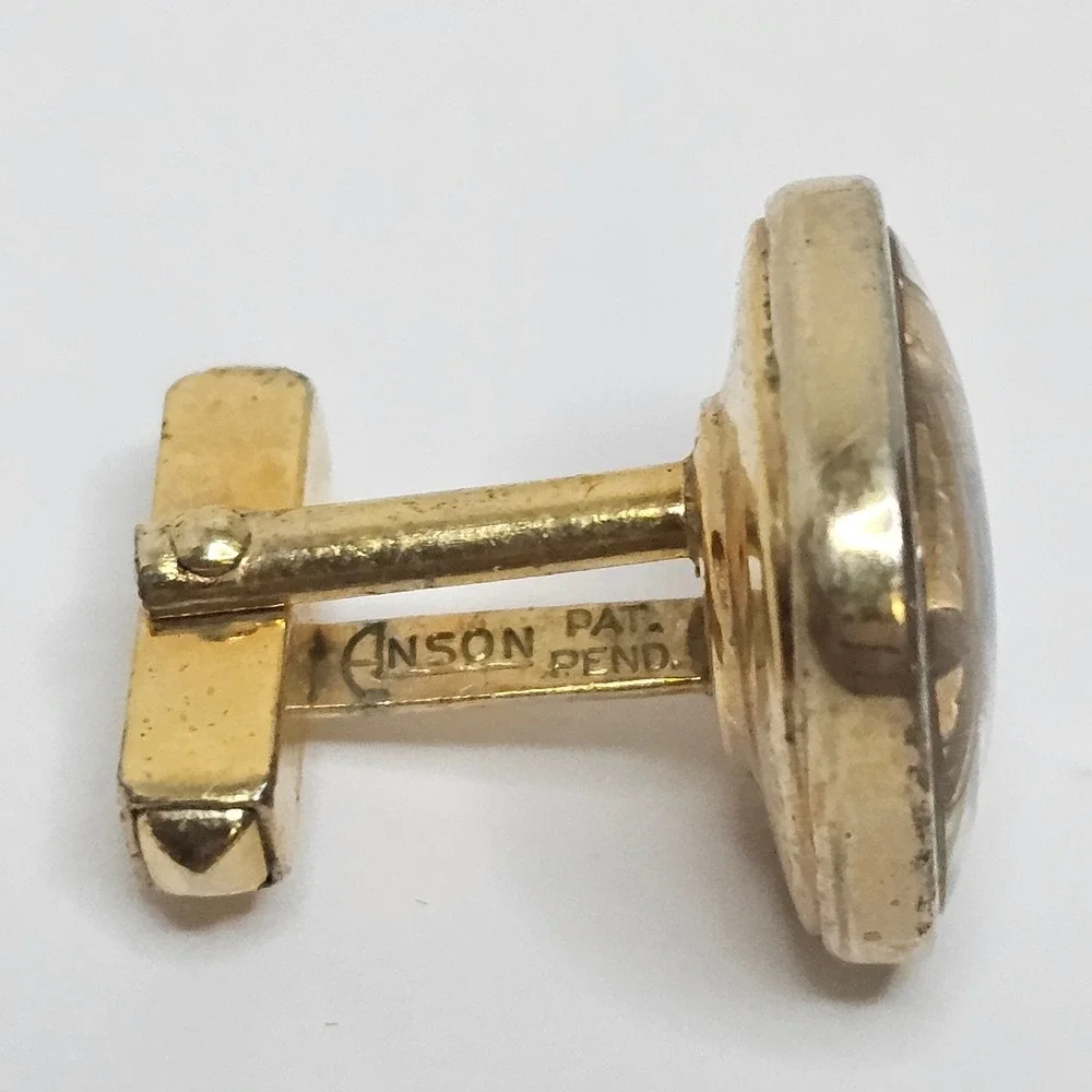 Vintage Anson Masonic Mother of Pearl Gold Tone Single Cufflink G Square Compass
